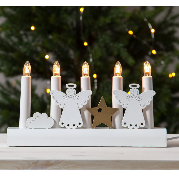 Advendiküünal JULIA 5-LED 28xH15cm, inglid, puidust, valge Advendiküünlad Advendiküünlad