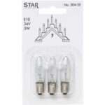 Varupirnid 3tk STAR, E10, 3W/34V, läbipaistev Elektriküünlad Elektriküünlad