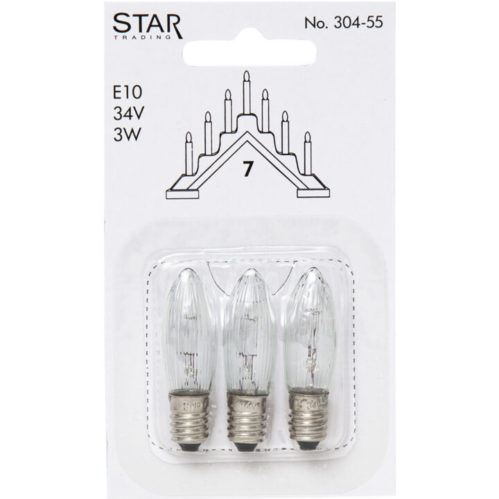 Varupirnid 3tk STAR, E10, 3W/34V, läbipaistev Elektriküünlad Elektriküünlad