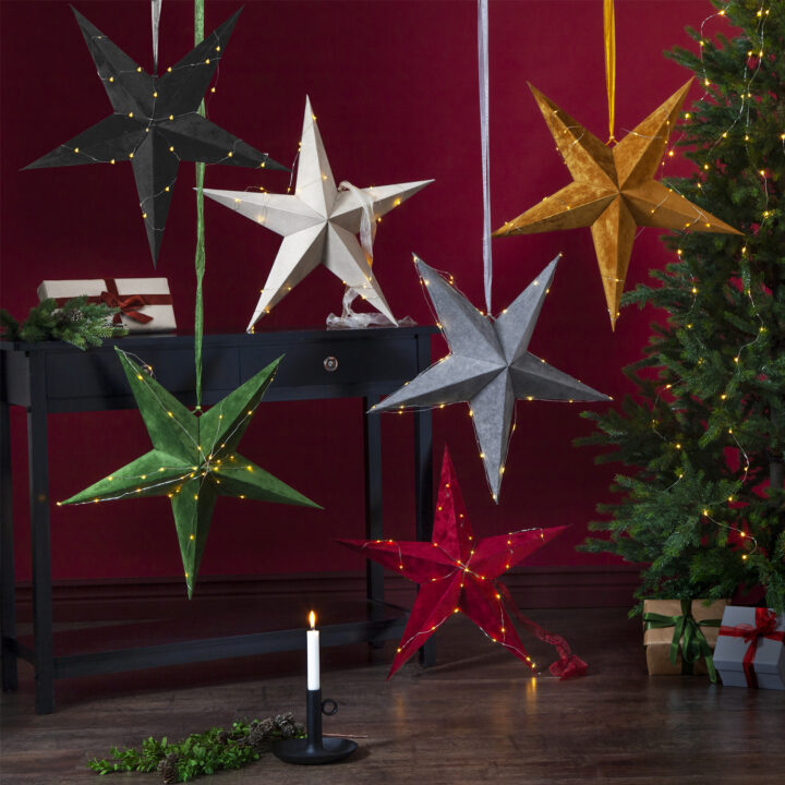 Jõulutäht VELVET LED, D60cm, hall samet, taimer 6H Jõulud Jõulukaunistused