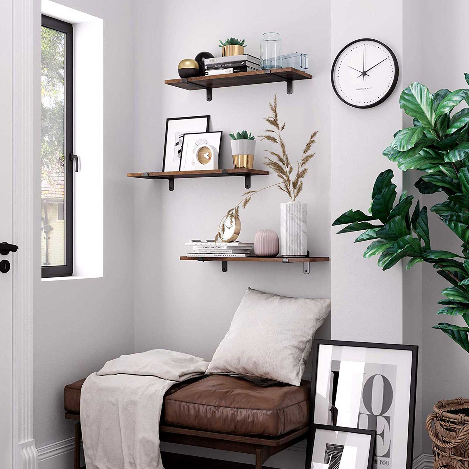 Seinariiul 60x20x7cm, antiik, puidumass pruun + must Seinariiulid