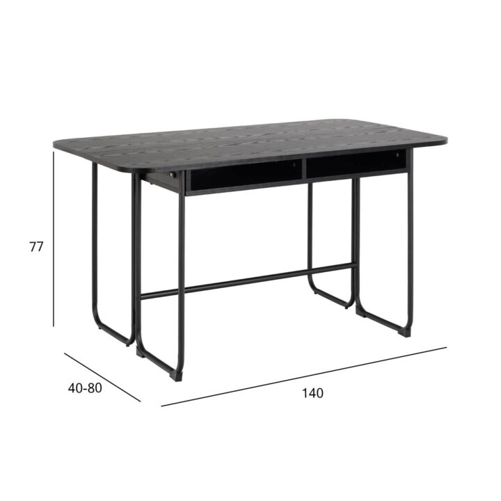 Söögilaud DARLINGTON 140×40/80xH77cm, must, melamiin, teras Söögilaua komplektid Söögilaua komplektid
