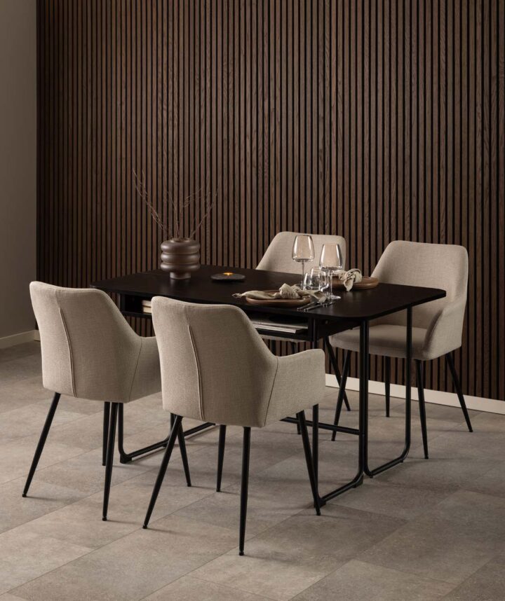 Söögilaud DARLINGTON 140×40/80xH77cm, must, melamiin, teras Söögilaua komplektid Söögilaua komplektid