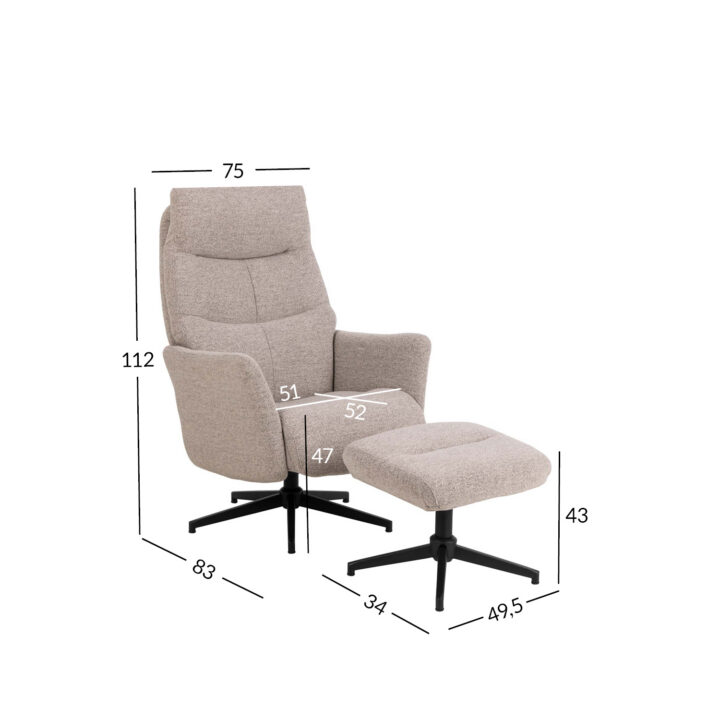 Tugitool LONDON recliner jalatoega, beež, 75x83xH112cm Elutoamööbel Tugitoolid ja kiiktoolid