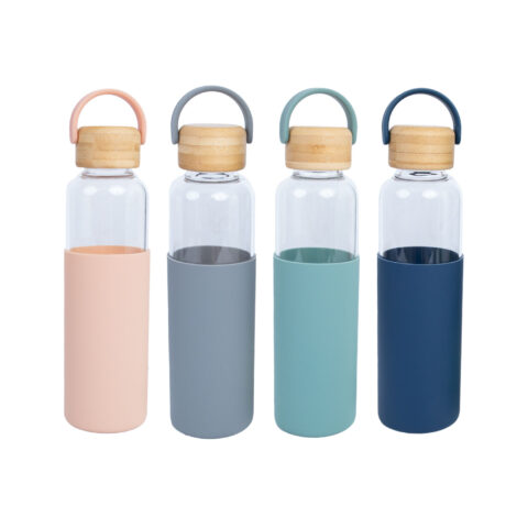 Joogipudel GLASS H22,5cm 550ml, klaasist, bambusest korgiga Lauanõud Lauanõud