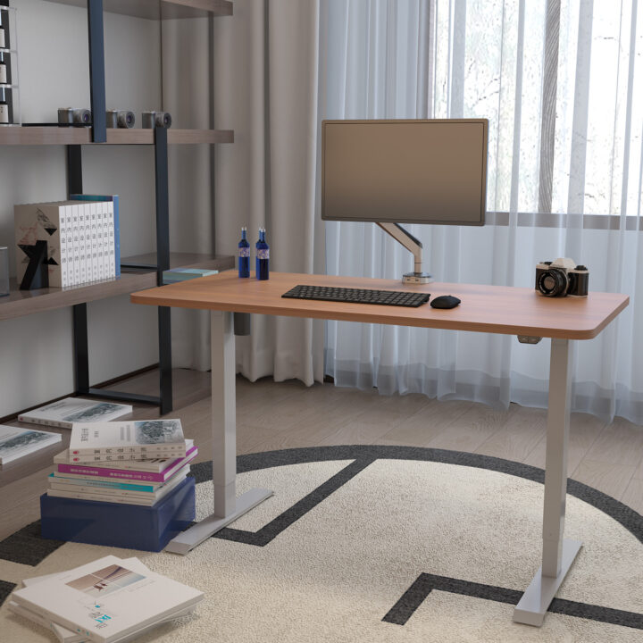 Töölaud ERGO 1-mootoriga 140x70xH71-121cm, vaher/hõbehall Kirjutuslauad ERGO