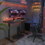 Mängurilaud GAMER 1-mootoriga 140x70xH71-121cm, must Kontorimööbel O02-100 Reguleeritavad töölauad