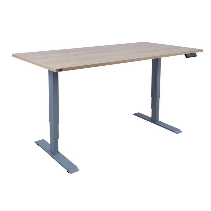 Töölaud ERGO 2-mootoriga 160x80xH60-125cm, hikkoripuu/hõbehall Kirjutuslauad ERGO