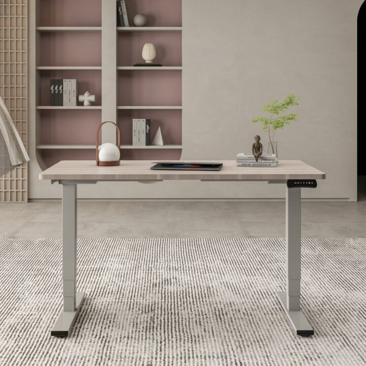 Töölaud ERGO OPTIMAL 2-mootoriga 140x80xH62-127cm, hallikasvalge/hõbehall Kontorimööbel ERGO