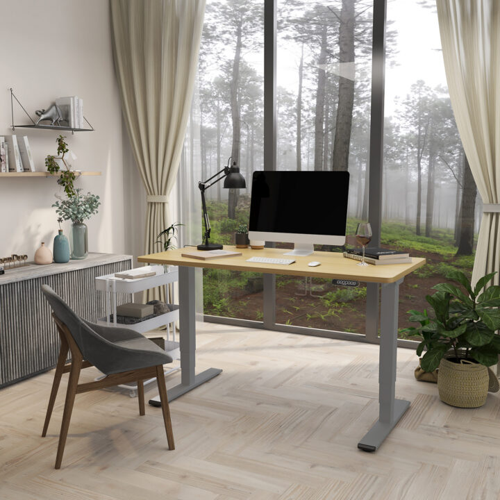 Töölaud ERGO OPTIMAL 2-mootoriga 140x70xH62-127cm, hikkoripuu/hõbehall Kontorimööbel ERGO