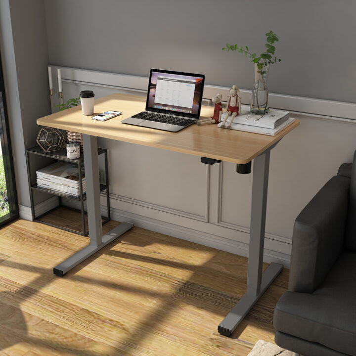 Töölaud ERGO OPTIMAL 1-mootoriga 120x60xH71-116cm, tamm/hõbehall Kontorimööbel ERGO