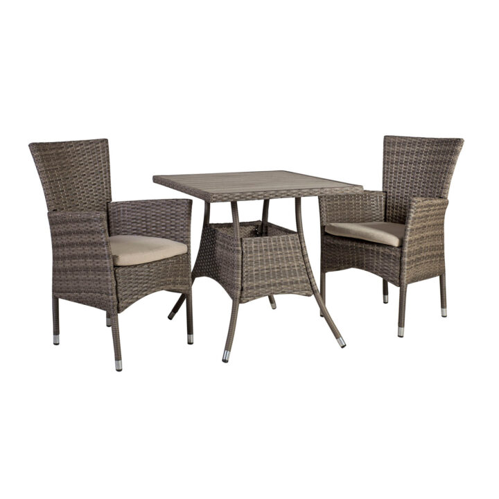 Aiamööblikomplekt PALOMA laud 74x74xH72,5cm, 2 tooli 57x59xH90cm, terasraam, plastikpunutis Rõdumööbel Garden