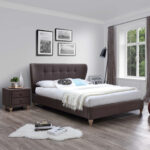 Voodi VICTORIA 160x200cm, madratsiga HARMONY DUO, pruun, 185×214,5xH105cm, MDF, puit, polüesterkangas Magamistuba 160x200