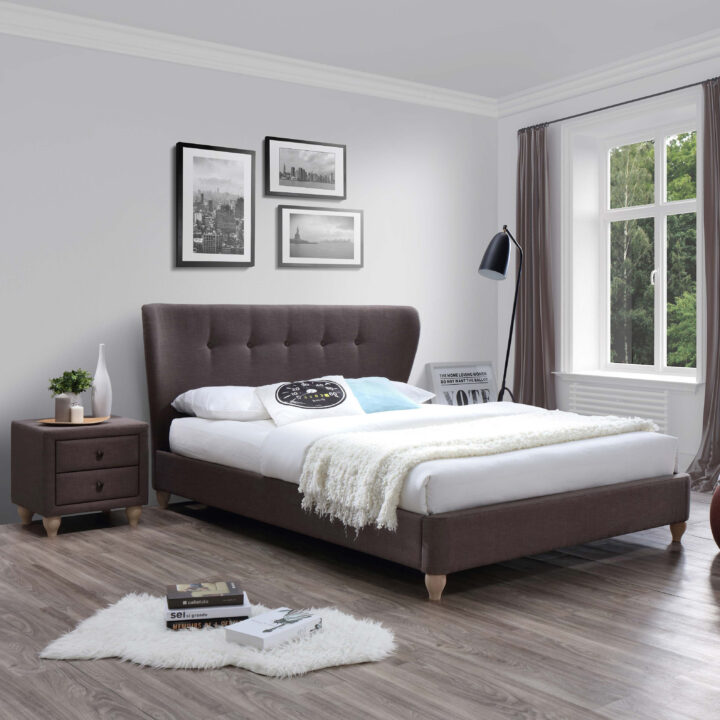 Voodi VICTORIA 160x200cm, madratsiga HARMONY DUO, pruun, 185×214,5xH105cm, MDF, puit, polüesterkangas Magamistuba 160x200