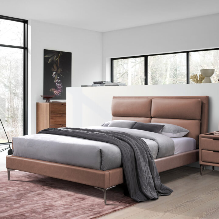 Voodi LENA madratsiga HARMONY DUO 160x200cm, konjakipruun Magamistuba Voodid