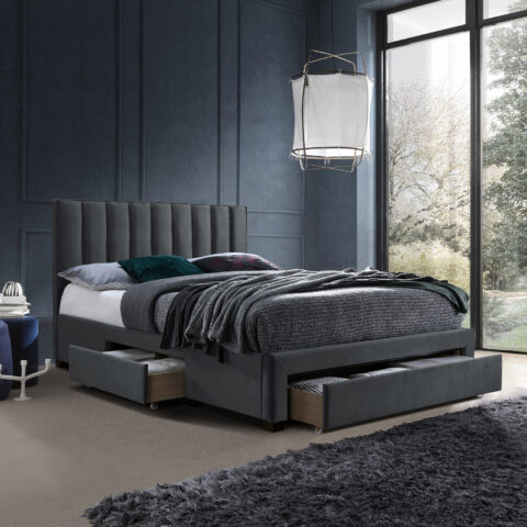Voodi GRACE 160x200cm, madratsiga HARMONY TOP, tumehall Magamistuba Voodid madratsiga