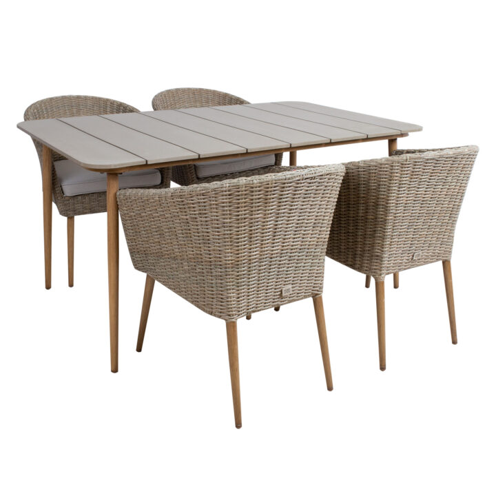 Aiamööblikomplekt NORWAY laud, 4 tooli, 147x90xH73cm, 61x62xH76cm, alumiiniumraam, kunstrotang Söögilaua komplektid Garden