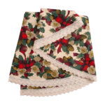 Laudlina WINTER FLOWERS pitsiga, D170cm, lindid, 50% polüester, 50% puuvill, kangas 475 Laudlinad ja linikud