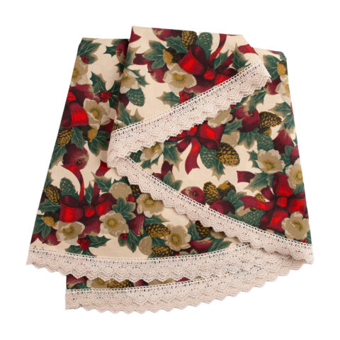 Laudlina WINTER FLOWERS pitsiga, D170cm, lindid, 50% polüester, 50% puuvill, kangas 475 Laudlinad ja linikud