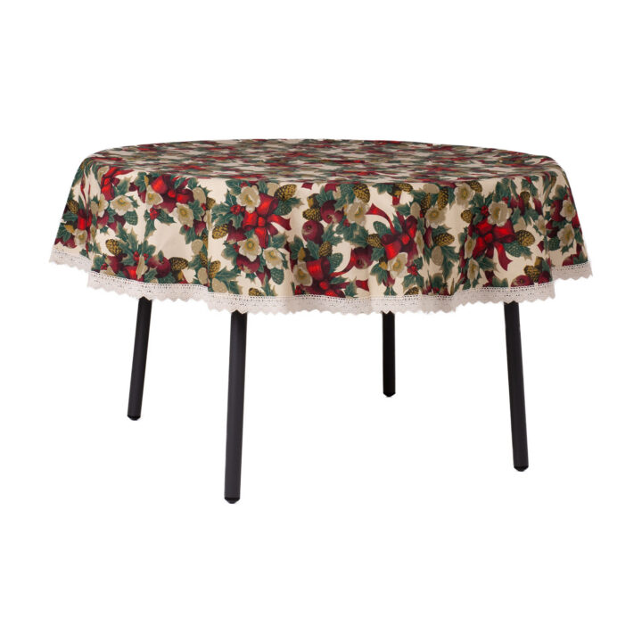 Laudlina WINTER FLOWERS pitsiga, D170cm, lindid, 50% polüester, 50% puuvill, kangas 475 Laudlinad ja linikud
