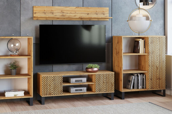 Focus loft TV-kapp 155 cm – kalasaba muster – tamme viimistlus TV-alused