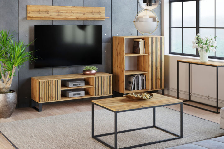 Focus loft RTV kapp 155 cm – dekor tamm craft lamellid TV-alused