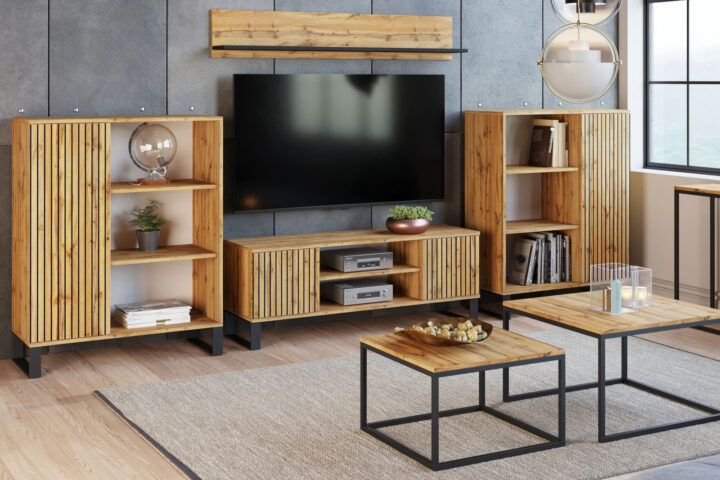 Focus loft RTV kapp 155 cm – dekor tamm craft lamellid TV-alused