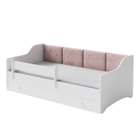 Üheinimese voodi Erik 160×80 valge – paneel roosa Lastevoodid 160x80 cm sahtliga