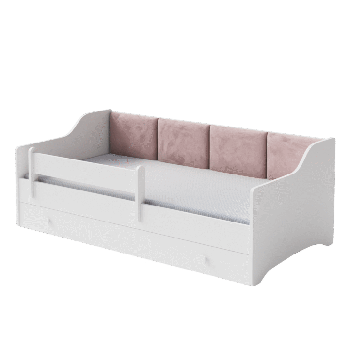 Üheinimese voodi Erik 160×80 valge – paneel roosa Lastevoodid 160x80 cm sahtliga