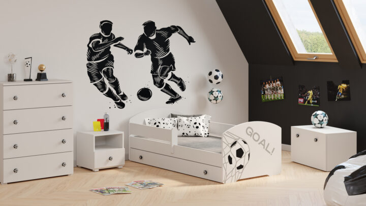 Lastevoodi 140×70 valge sahtliga jalgpalliga Lastevoodid 140x70 cm sahtliga