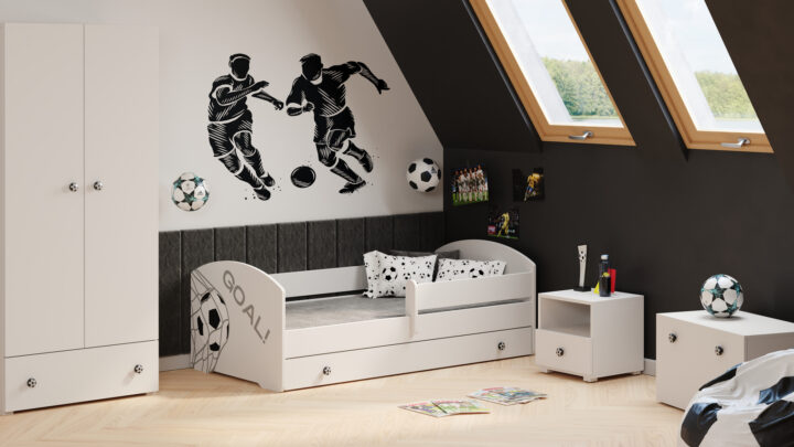 Lastevoodi 140×70 valge sahtliga jalgpalliga Lastevoodid 140x70 cm sahtliga