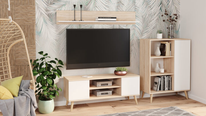 RTV Focus kapp 155 cm tamm Sonoma/valge TV-alused