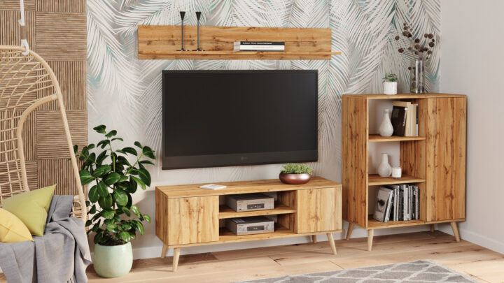 RTV Focus 155 cm tammepuidust kuldne viimistlus TV-alused