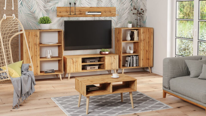 RTV Focus 155 cm tammepuidust kuldne viimistlus TV-alused