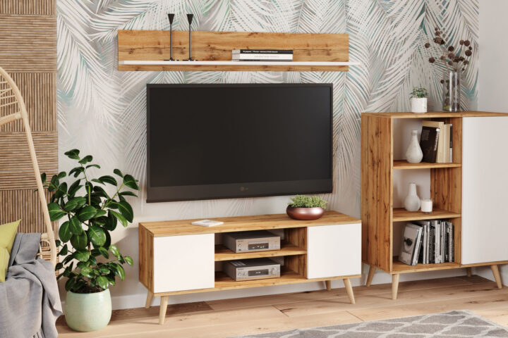 RTV Focus 155 cm tamme craft kuld/sinine TV-alused