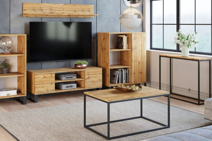 RTV Focus 155 cm – laestuudio stiilis tamme käsitöö TV-alused