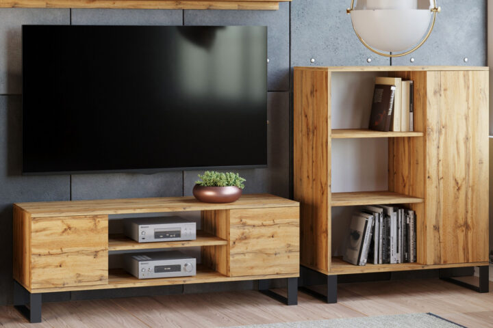 RTV Focus 155 cm – laestuudio stiilis tamme käsitöö TV-alused