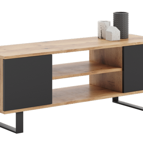 RTV Focus 155 cm kapp – metalljalad tammepuit – must TV-alused