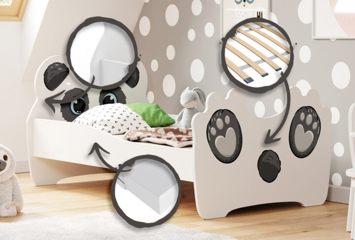 Panda lastevoodi 160×80 sahtliga Loomateemalised 160x80 cm lastevoodid