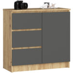 Kummut K80 JERRY, 1 uks + 3 sahtlit, tamm artisan/grafiithall Elutoamööbel Homewell 6