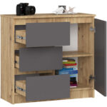 Kummut K80 JERRY, 1 uks + 3 sahtlit, tamm artisan/grafiithall Elutoamööbel Homewell 8