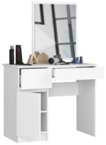 Meigilaud AKORD Valge 90 cm peegliga 500×600, vasakpoolne, 1 uks, 2 sahtlit, valge matt, 2 riiulit, 90x50x142 cm Magamistuba Homewell 9