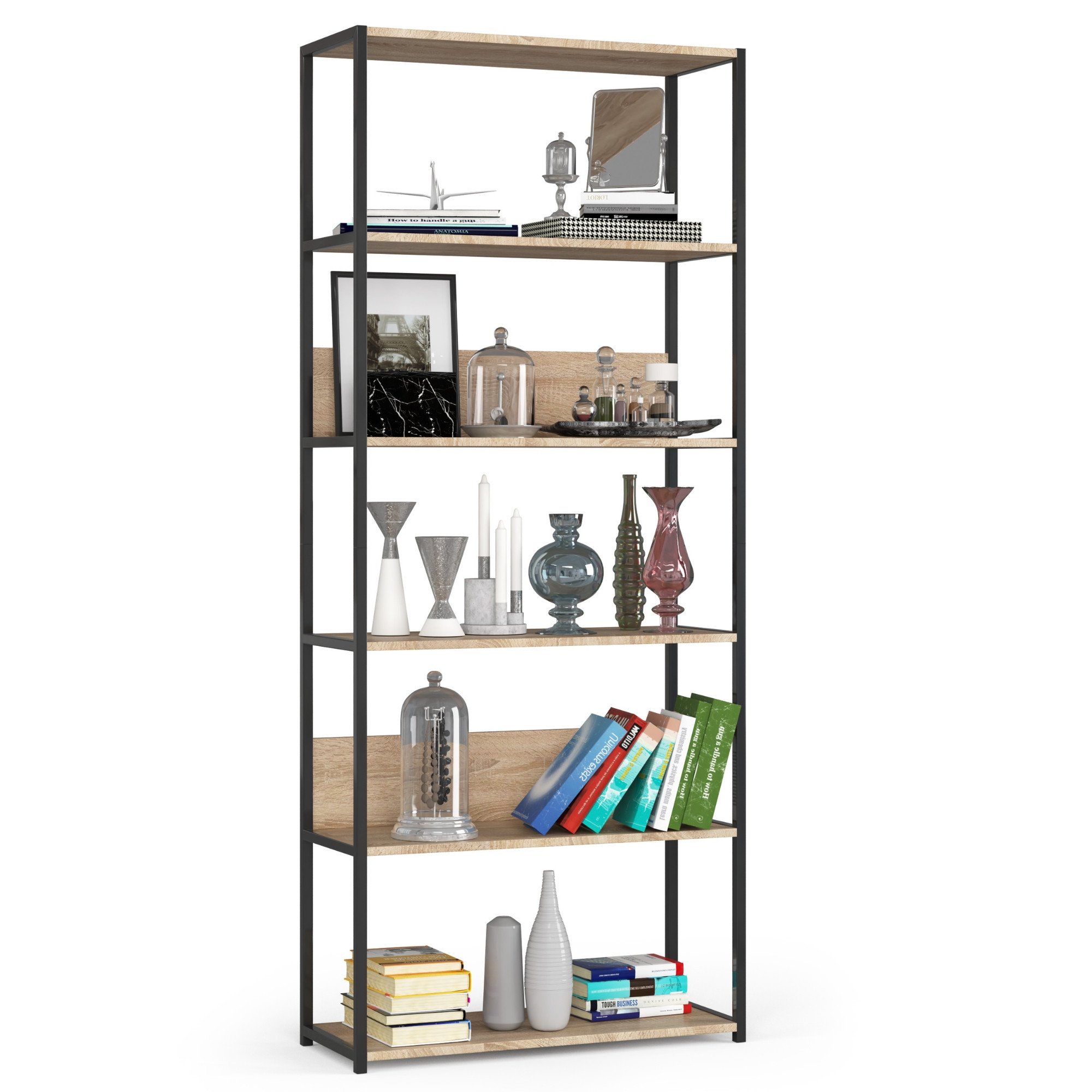 Metallist industrial-riiul 80 cm, 6 riiulit, must / tamm Elutoamööbel Homewell Metallist industrial-riiul 80 cm, 6 riiulit, must / tamm Elutoamööbel Homewell