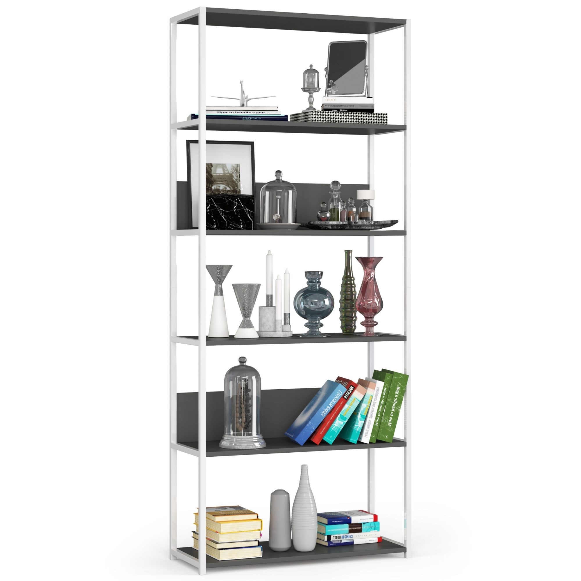 Metallist loft-riiul 80 cm, 6 riiulit, valge / hall Elutoamööbel Homewell Metallist loft-riiul 80 cm, 6 riiulit, valge / hall Elutoamööbel Homewell