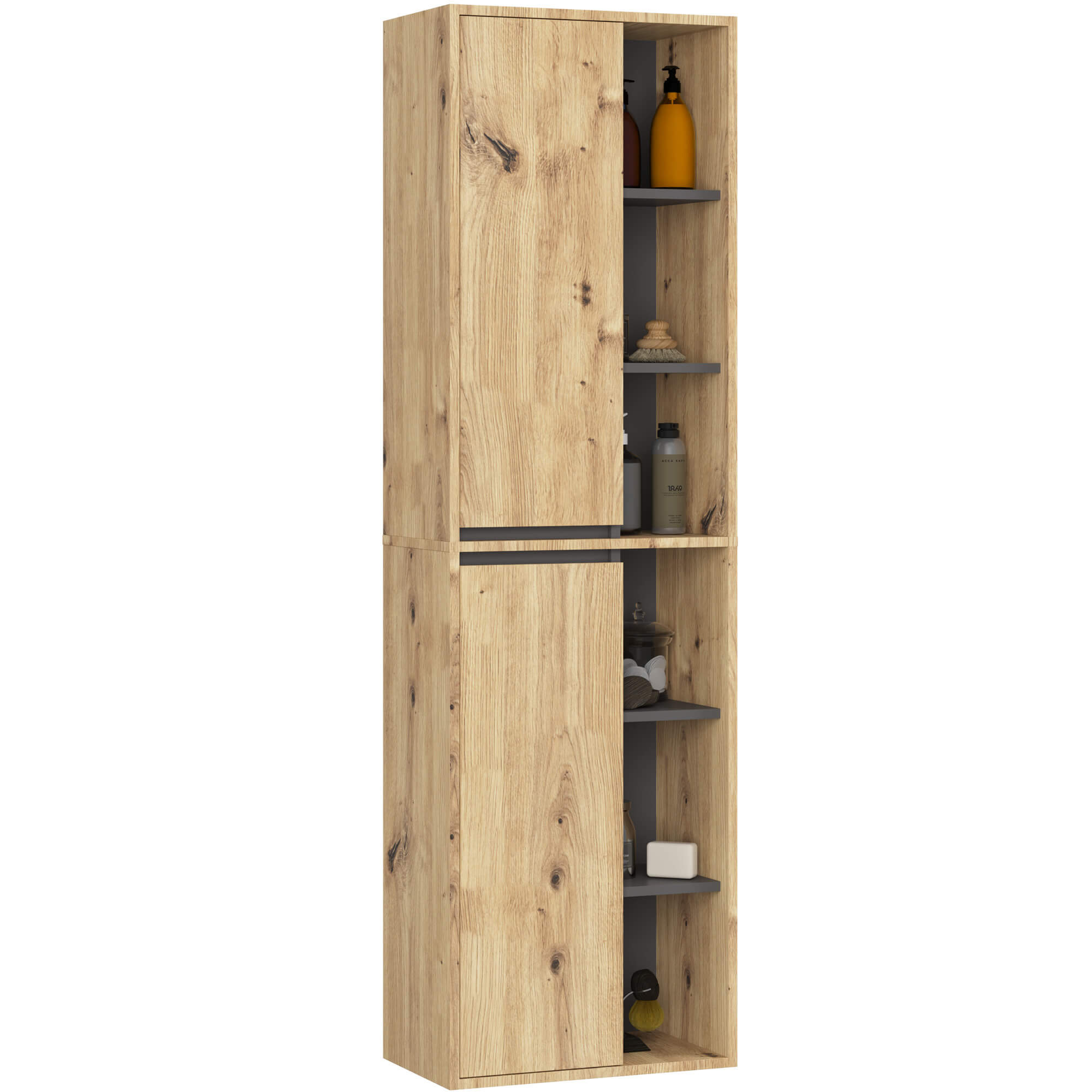 Vami kõrge seinakapp W50, 6 avatud riiuliga, tamm Artisan / grafiithall Saun ja vannituba Homewell Vami kõrge seinakapp W50, 6 avatud riiuliga, tamm Artisan / grafiithall Saun ja vannituba Homewell