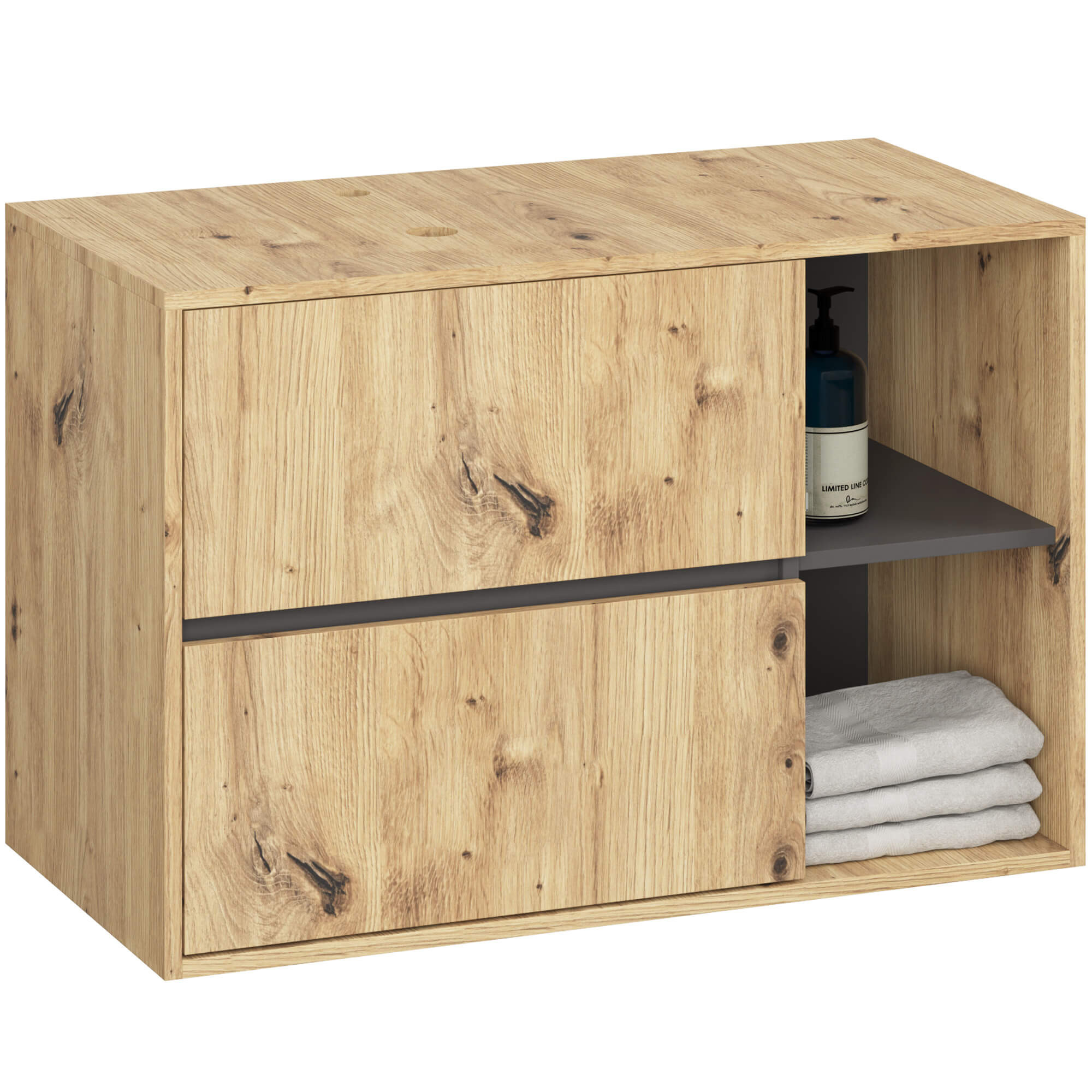 Vami valamukapp W90 valamuavadega, 2 sahtlit, tamm Artisan / grafiithall Saun ja vannituba Homewell Vami valamukapp W90 valamuavadega, 2 sahtlit, tamm Artisan / grafiithall Saun ja vannituba Homewell